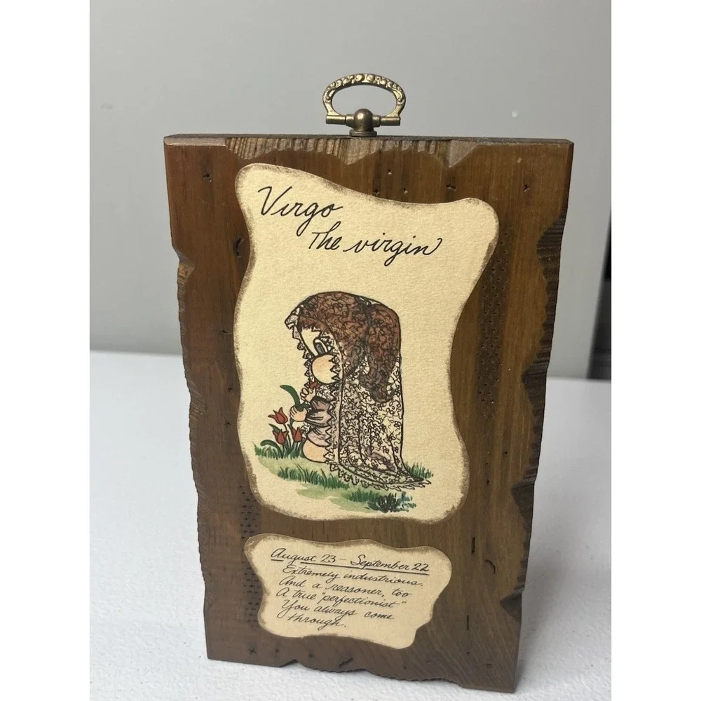 Vtg MCM Wall Decor Horoscope Aries Virgo Wooden Wall Plaque Set Of 2